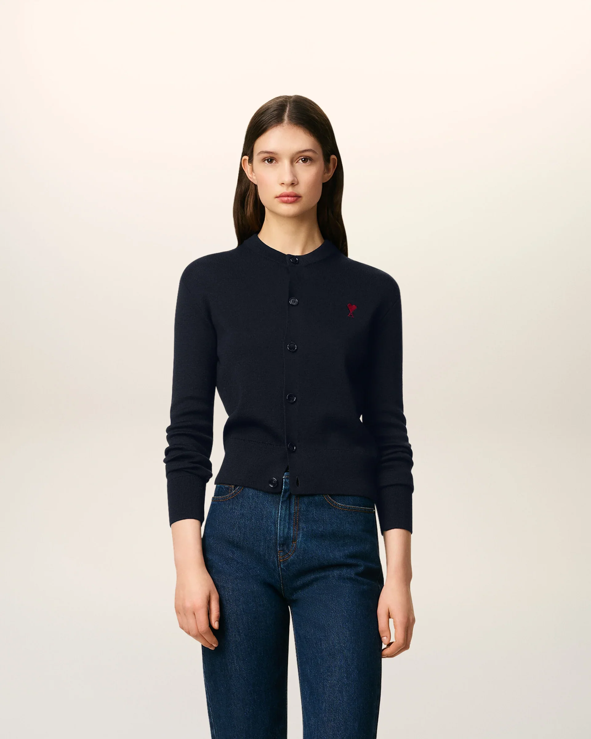 Cardigan Crewneck With Contrasted Ami De Coeur - Image 2