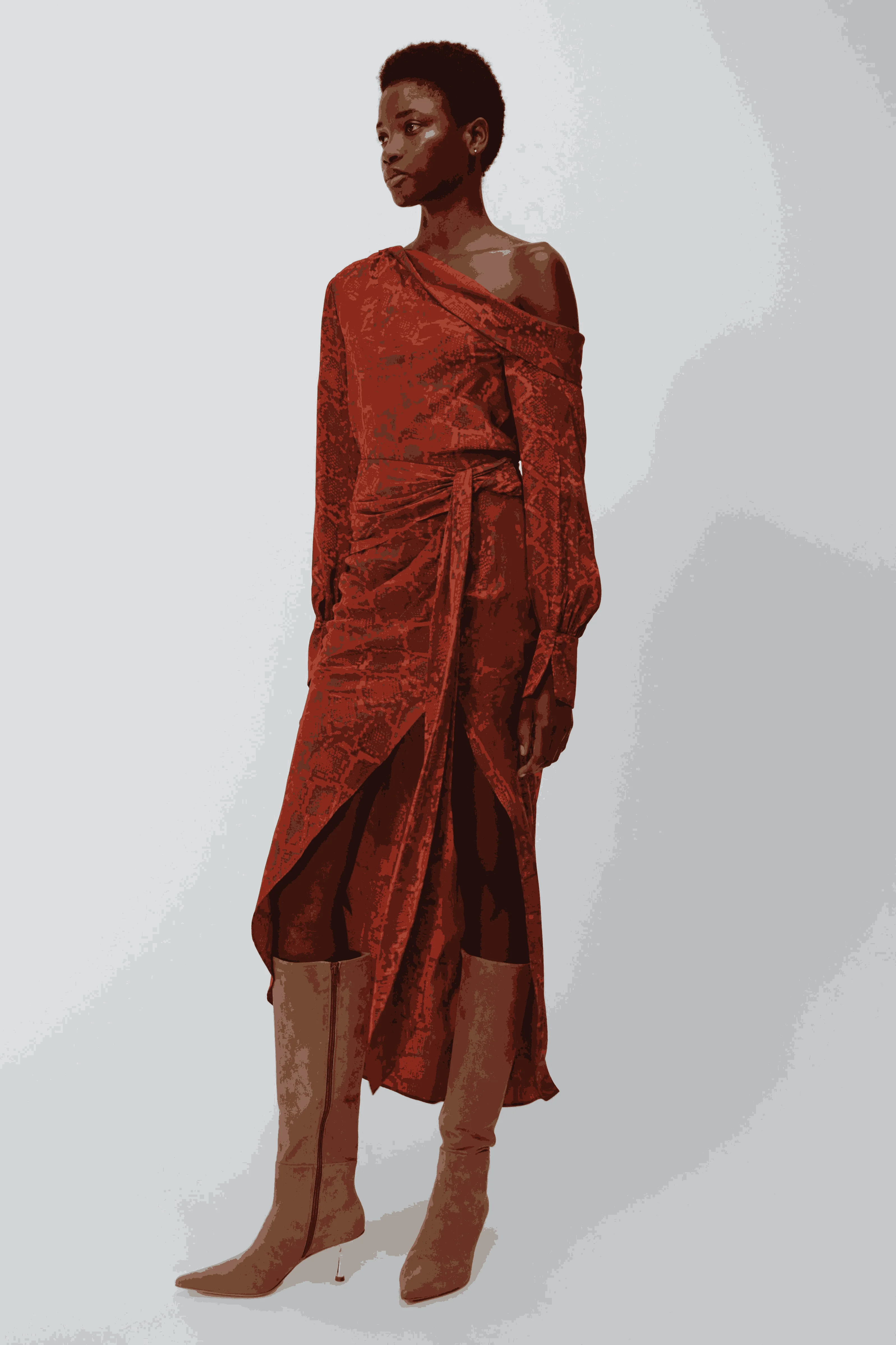 Midi Falda Elisabetta Draped Carmine Python - Image 3