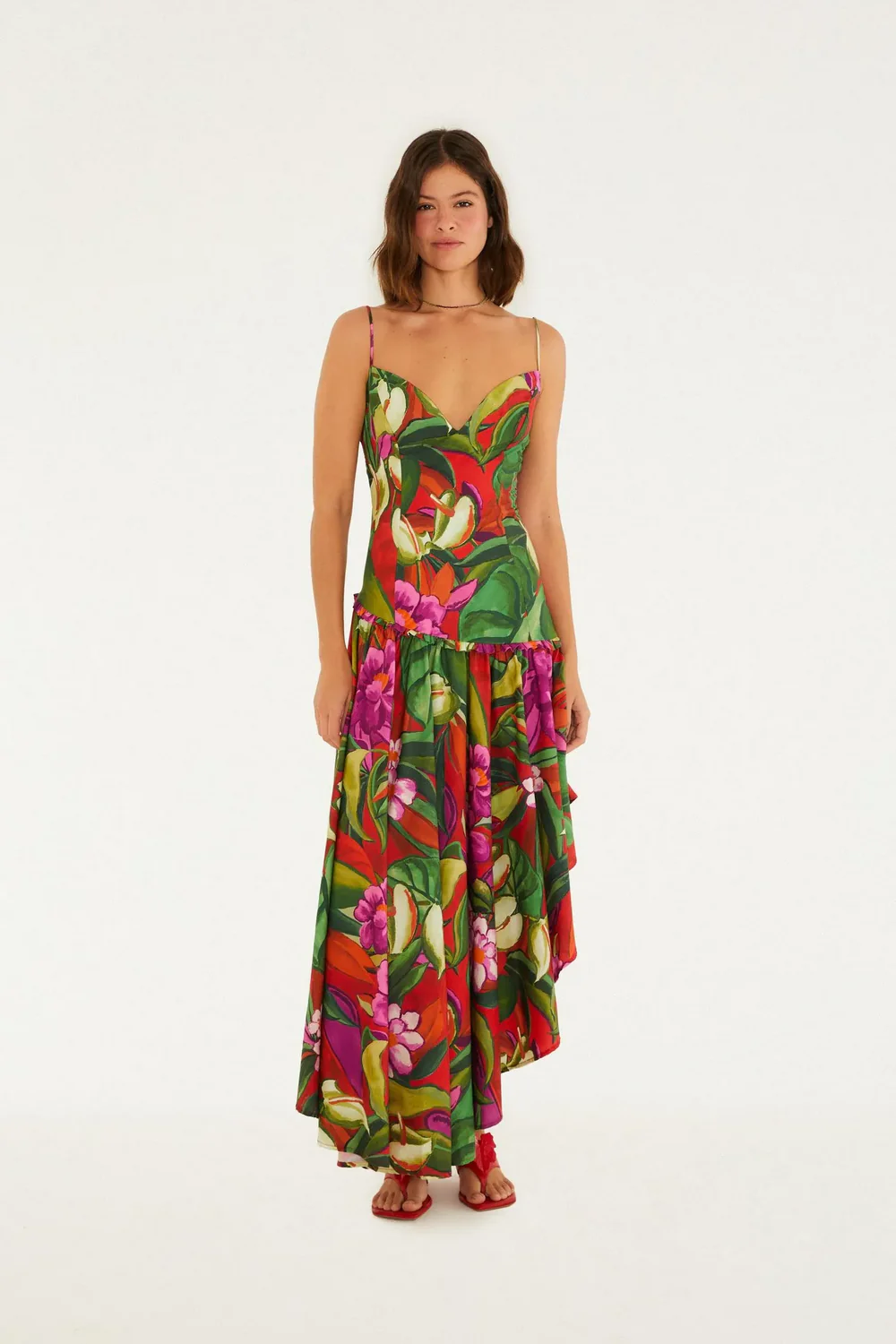 Maxi Vestido Assimetrico Folhagem