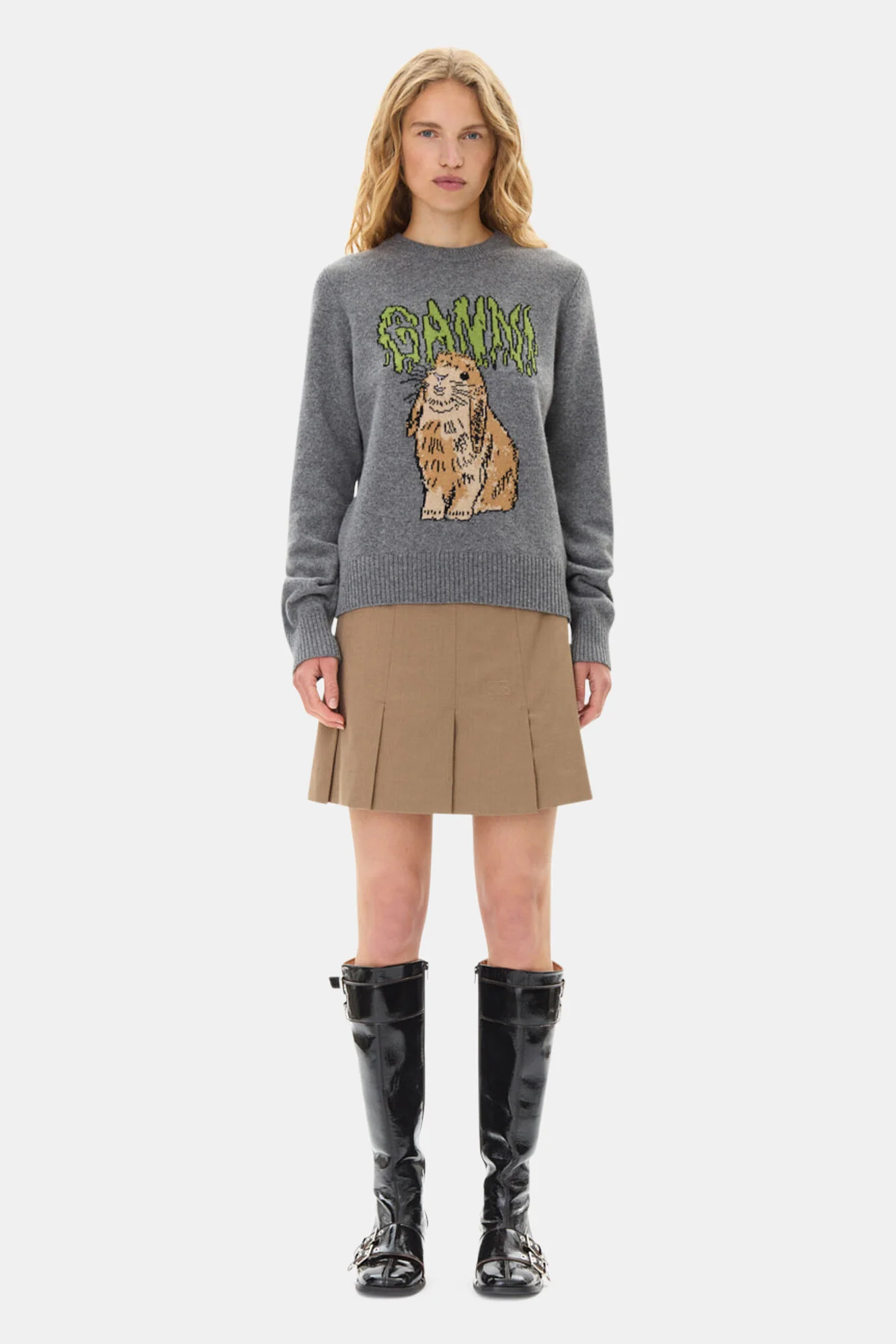 Jersey Graphic Wool Mix Bunny Crewneck